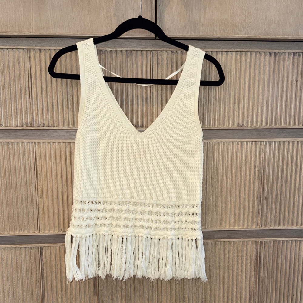 Rebecca Minkoff Ivory Fringe Knit Tank Top